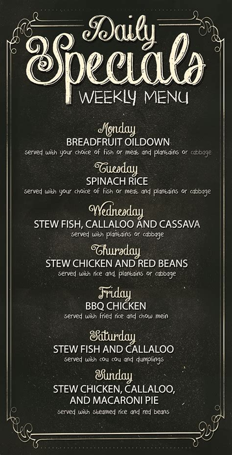Specials Menu .